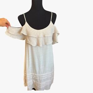 Wishlist Taupe Off Shoulder Tiered Ruffle Trim Sheath Dress, Size Large, Cottage